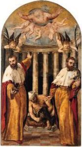 The Coronation Of Saints Cosmas And Damian by Pietro Malombra