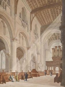 Elegant Figures In Christ Church Cathedral, Oxford by Thomas The Younger Malton