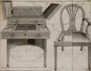 A Perspective Drawing Of A Desk And Chair