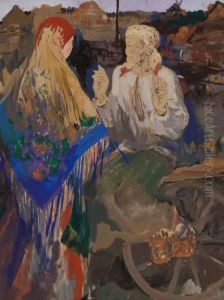 "unterhaltung Zweier Frauen Am Dorfrand" by Philipp Andrejewitsch Malyavin