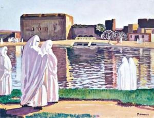 Femmes En Blanc Au Bord D'un Bassin - view 1