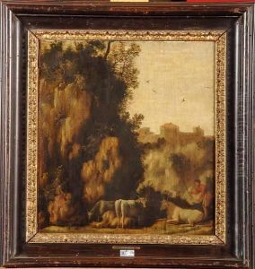 Vacher Et Son Troupeau Dans Un Paysage Montagneux by Jacobus Sibrandi Mancandan