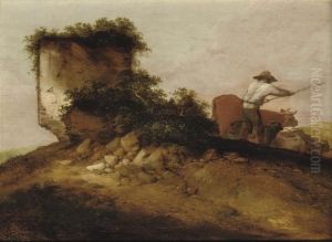 A Rocky Landscape With A Herdsman Tending His Cattle Andgoats by Jacobus Sibrandi Mancandan