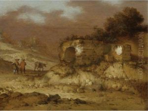 A Landscape With Ruins And Figures Driving A Donkey by Jacobus Sibrandi Mancandan
