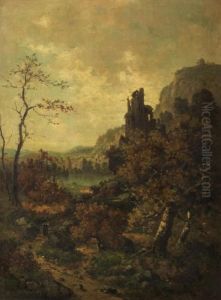 Grosse Herbstlandschaft Mit Blick Aufeinen Teich
