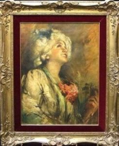 Portrait Of A Lady With Pink Flowers Portrait Of A Lady With Pink Flowers