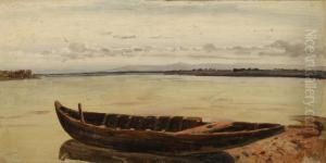 Paesaggio Lacustre Con Barca by Carlo Mancini