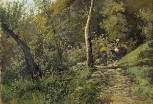 Sommerliche Reisegesellschaft Auf Einem Waldweg by Carlo Mancini