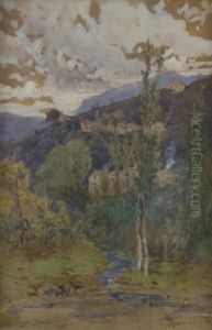 Paesaggio Collinare Con Paese E Ruscello by Francesco, Lord Mancini
