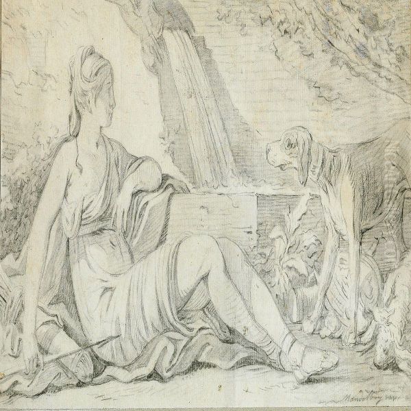 A Pair Of Allegories In The Shape Of A Sitting Woman With A Dog And Spear And A Sitting Woman Surrounded By Fruit - view 1