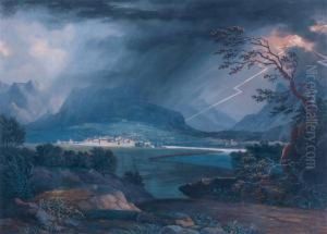 Scene D'orage Dans Un Paysage Montagneux En Italie ( by Alphonse N. Michel Mandevare
