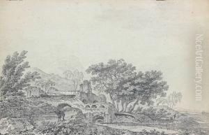 Une Paire De Paysages Animes by Alphonse N. Michel Mandevare