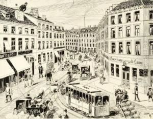 Strasenszene Mit Strasenbahnen,
Autos Und Pferdefuhrwerk by Max Mandl