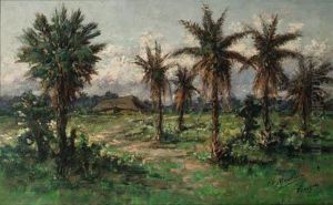 A Tropical Landscape With Palm Trees, Paraguay by Edouard Jean Marie Manduau