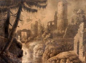 Romanticka Krajina Se Zoiceninou A Vodopadem by Quido Manes