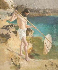 Pecheur Sur Un Littoral by Marcel Mangin