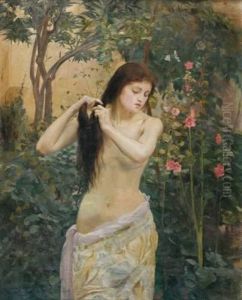 Jeune Fille Aux Roses Tremieres by Marcel Mangin
