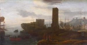 Tours Carrees Aux Abords D'un Port Mediterraneen by Adriaen Manglard