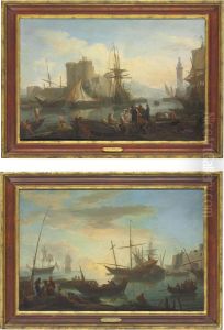 A Capriccio View Of The Harbour At Naples by Adriaen Manglard