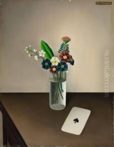 Blumenstilleben Mit Spielkarte by Josef Mangold
