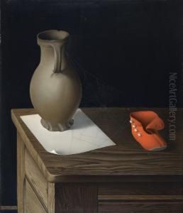 Stilleben Mit Vase Und Schuh by Josef Mangold