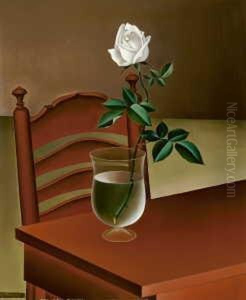 Stilleben Mit Weiser Rose In Einer Glasvase - view 1