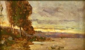 Trees By A Lake by Frederic Marius Maniquet