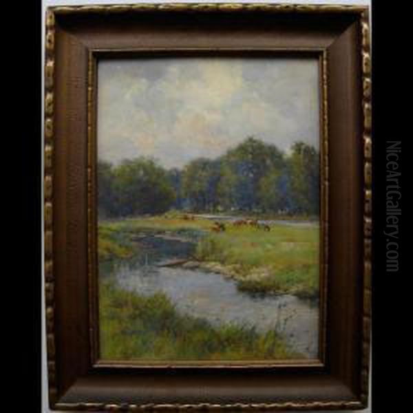 Grazing Cattle By River - view 1