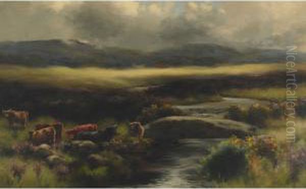 Cattle Grazing By A Stream - view 1
