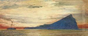 A Liner Steaming Past Gibraltar At Dusk