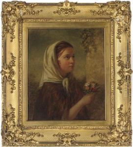 Young Girl Holding Posies by Joshua Hargrave Sams Mann