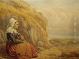 Coastal Scene With Woman Sitting On A Rock
