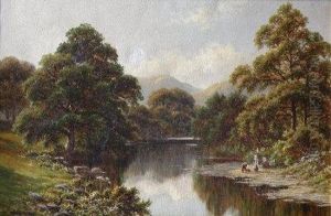 Children On A River Bank, North Wales