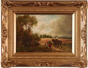 Autumn Scene,
With A Farmer On A Shirehorse On A Country Path Alongside A Woman And Her Child by William Manners