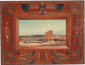 Ancient Temples: Scenes At Kurna And Esna (the Temple Of Horus), A Pair Of Paintings by Giacomo A. Mannini