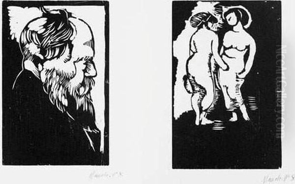 [deux Femmes Nues En Pied ; Homme Barbu De Profil]. - view 1