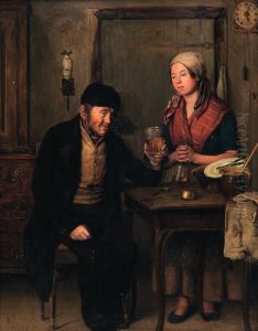 Stary Muz A Zena U Stolu by Josef Mansfeld