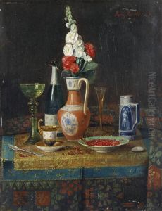 Still Lifes With Champagne And Fruit On A Table by Moritz Mansfeld