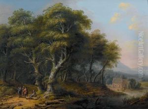 Sommerliche Waldpartie Mit Figurenstaffage by Franz Joseph Manskirch