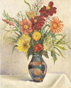 Still Life Study Of Flowers In A Vase On A Table by James Bolivar Manson