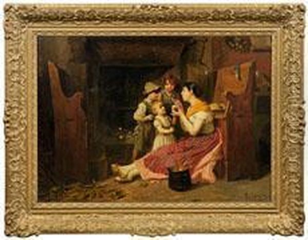 Italienischebauernfamilie Vor Einem Kamin - view 1