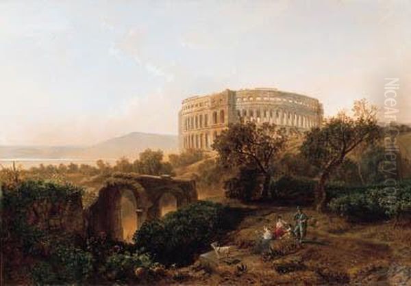 Paesaggio Della Campagna Romana Con Figure E Antica Architettura,1869 - view 1