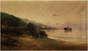 Vista De Cala Con Barco Devapor by Ricardo Manzanet