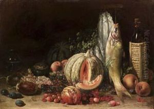 Natura Morta Con Pesci, Zucca, Frutti E Bottiglia Di Vino