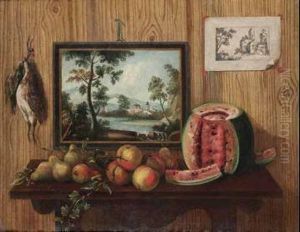 Trompe L'oeil Con Frutta Su Un Piano,
 Dipinto Di Paesaggio, Stampa E
 Cacciagione