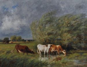 Cattle At The Edge Of A Field by Adolphe Charles Marais