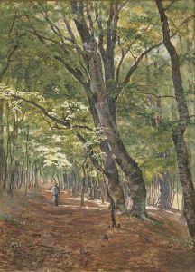 A Forest Road With A Hunter by Julius Eduard Marak