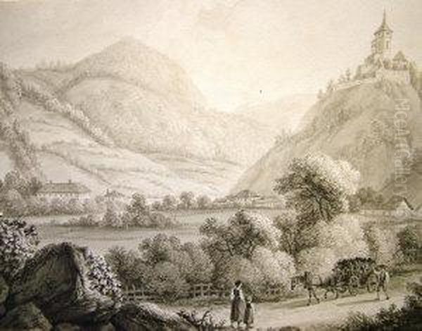 Figures With A Horse And Cart In A Rhineland Landscape - view 1