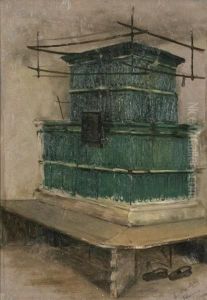 Kachelofen, Davor Ein Paar Schuhe by Wilhelm Marc
