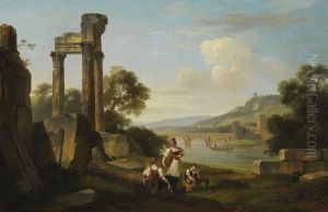 Sommerliche Fluslandschaft Mit Tempelruine by Pierre-Antoine Marchais